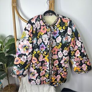 SundayUp Red Dress Boutique Black Floral Ruffle Sherpa Jacket sz L